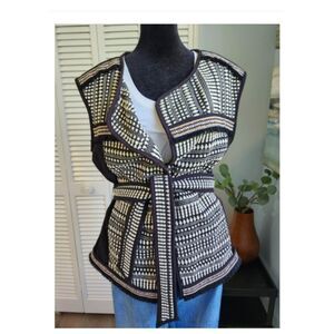 H&M Black & White Tribal Western Cotton Blend Belted Vest size Medium or 8 Boho